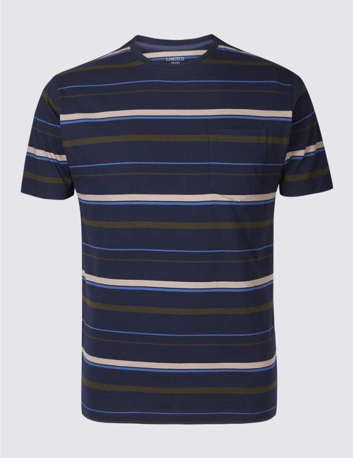 Marks & Spencer Slim Fit Pure Cotton Crew Neck T-shirt Navy Mix