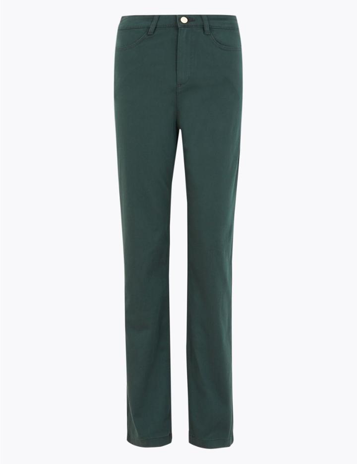 Marks & Spencer Sateen Roma Rise Straight Leg Jeans Fern Green