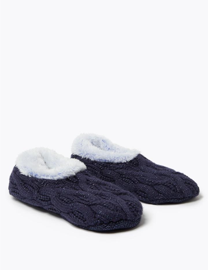 Marks & Spencer Knitted Fleece Booties Navy Mix