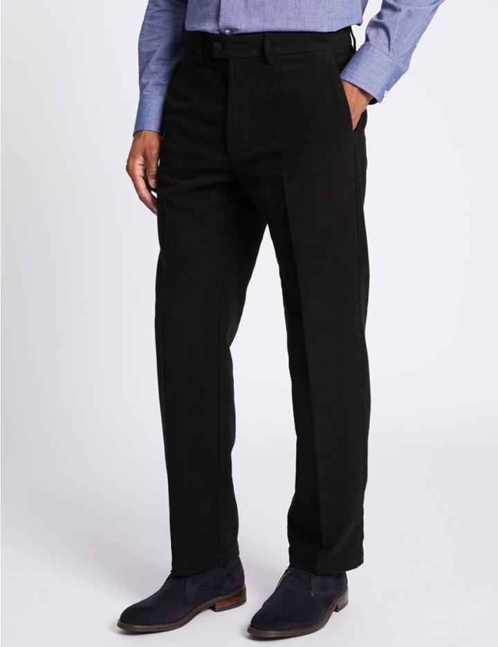 Marks & Spencer Regular Fit Italian Moleskin Chinos Black