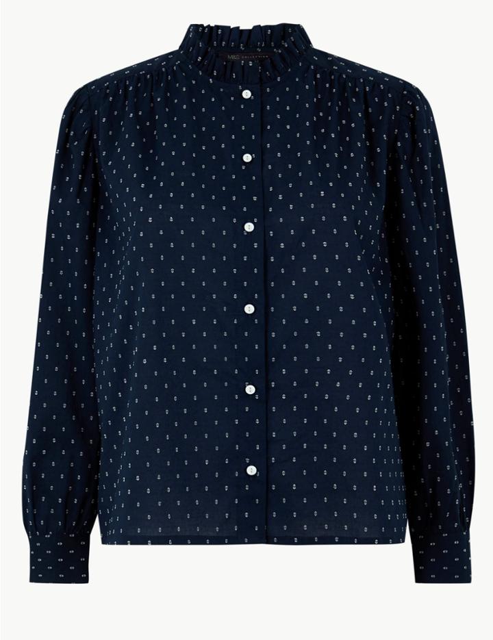 Marks & Spencer Curve Oversized Cotton Rich Shirt Navy