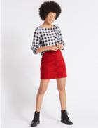 Marks & Spencer Cotton Rich Cord A-line Mini Skirt Red Mix