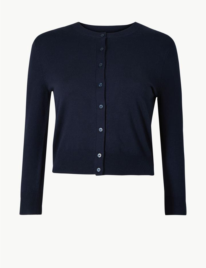 Marks & Spencer Cropped 3/4 Sleeve Dress Cardigan Navy