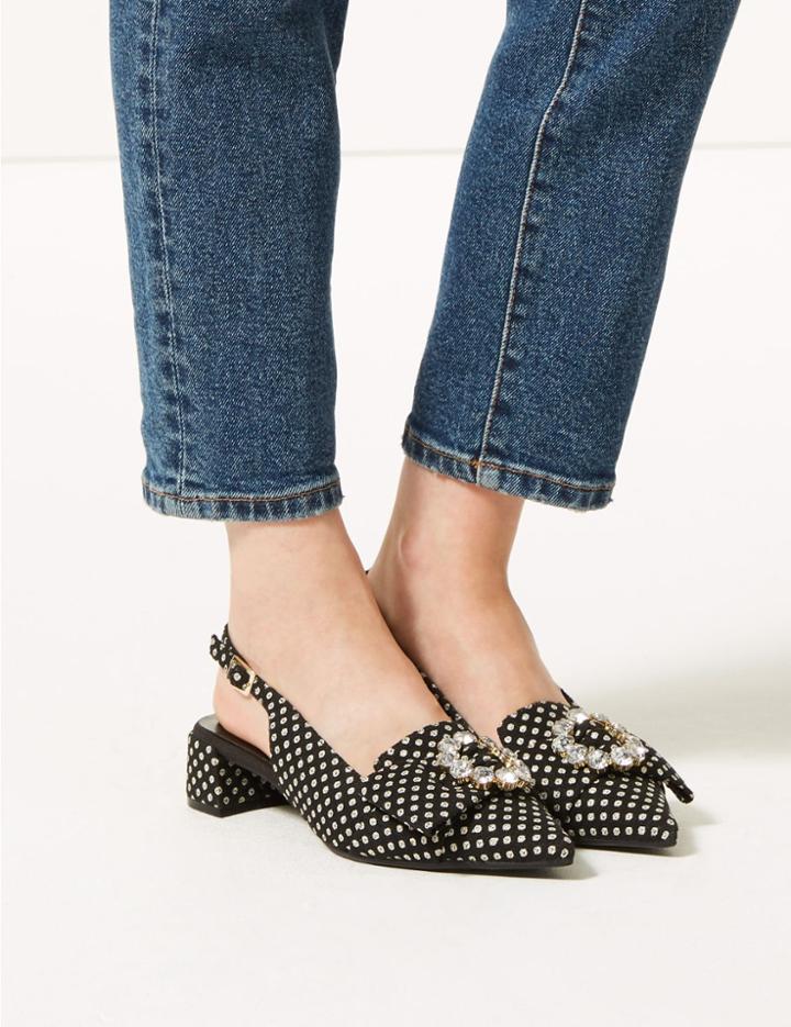 Marks & Spencer Jewel Block Heel Slingback Court Shoes Black Mix