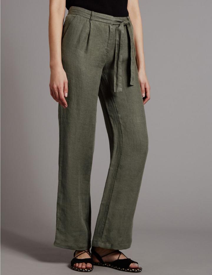 Marks & Spencer Pure Linen Wide Leg Trousers Khaki