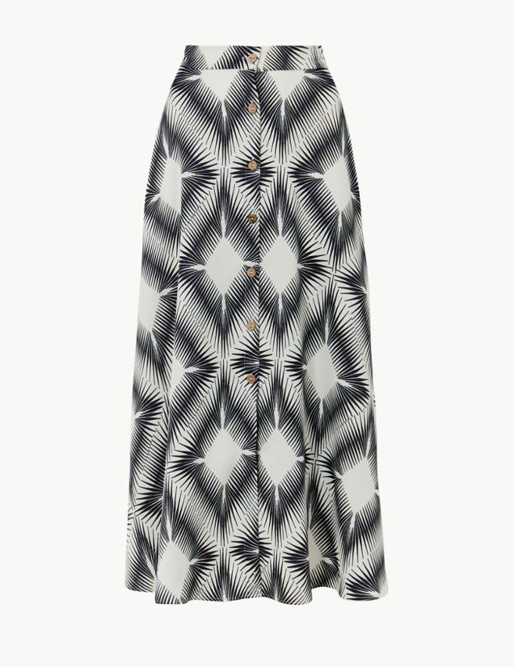 Marks & Spencer Printed Button Detailed A-line Maxi Skirt Ivory Mix