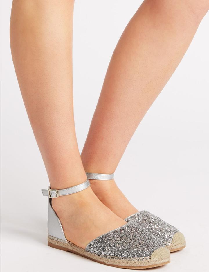 Marks & Spencer Two Part Glitter Espadrilles Silver