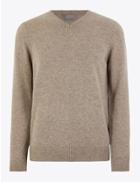 Marks & Spencer Extra Fine Lambswool V-neck Jumper Nutmeg