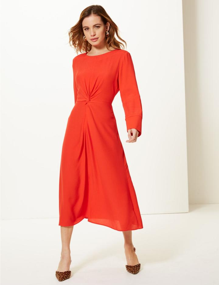 Marks & Spencer Petite Twisted Front Fit & Flare Midi Dress Bright Red