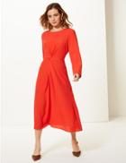 Marks & Spencer Petite Twisted Front Fit & Flare Midi Dress Bright Red