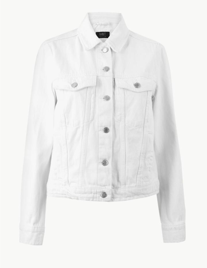 Marks & Spencer Pure Cotton Button Detailed Denim Jacket Soft White