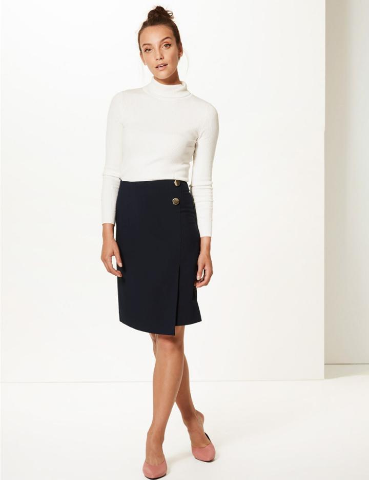 Marks & Spencer Button Detail Wrap Mini Skirt Navy