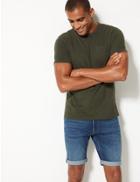 Marks & Spencer Slim Fit Cotton Denim Shorts With Stretch Medium Blue