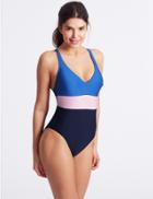 Marks & Spencer Secret Slimming&trade; Colour Block Padded Swimsuit Navy Mix