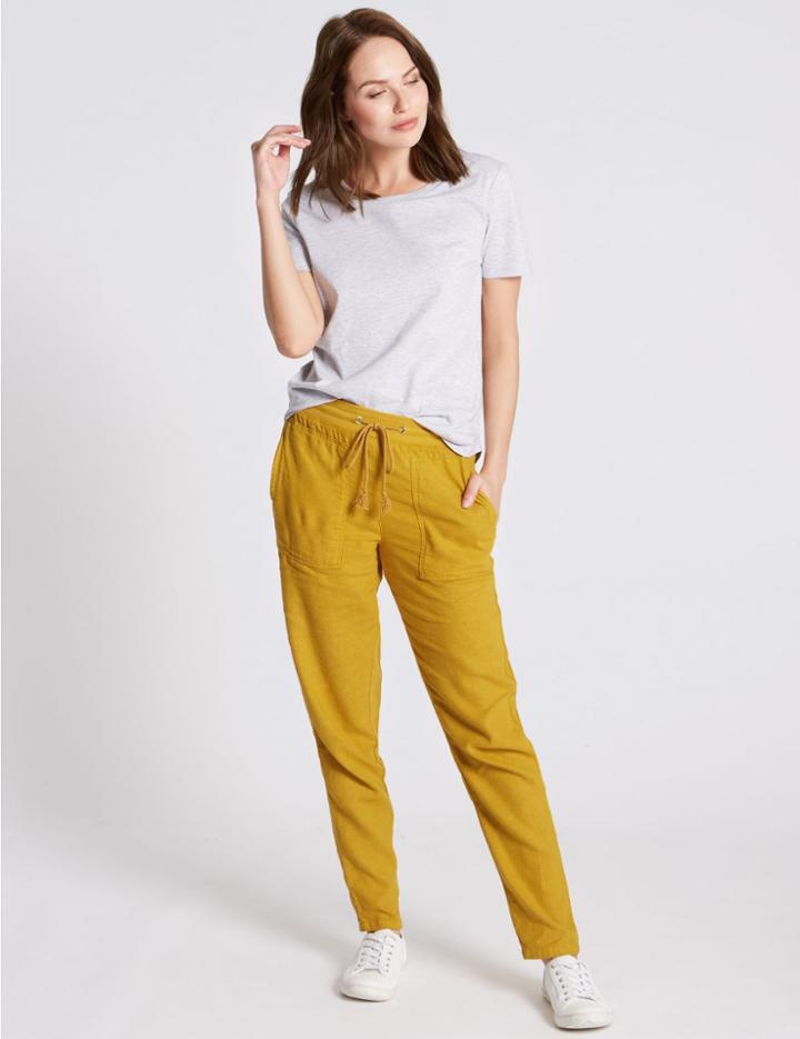 Marks & Spencer Linen Rich Tapered Leg Trousers Ochre