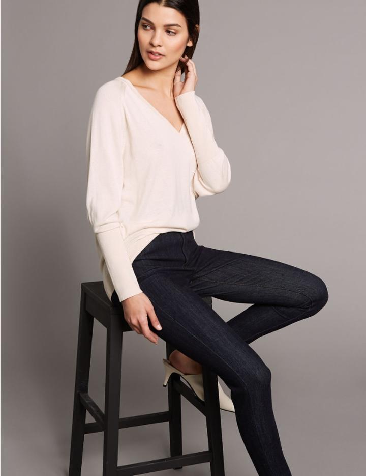 Marks & Spencer Silk Rich V-neck Batwing Sleeve Jumper Champagne