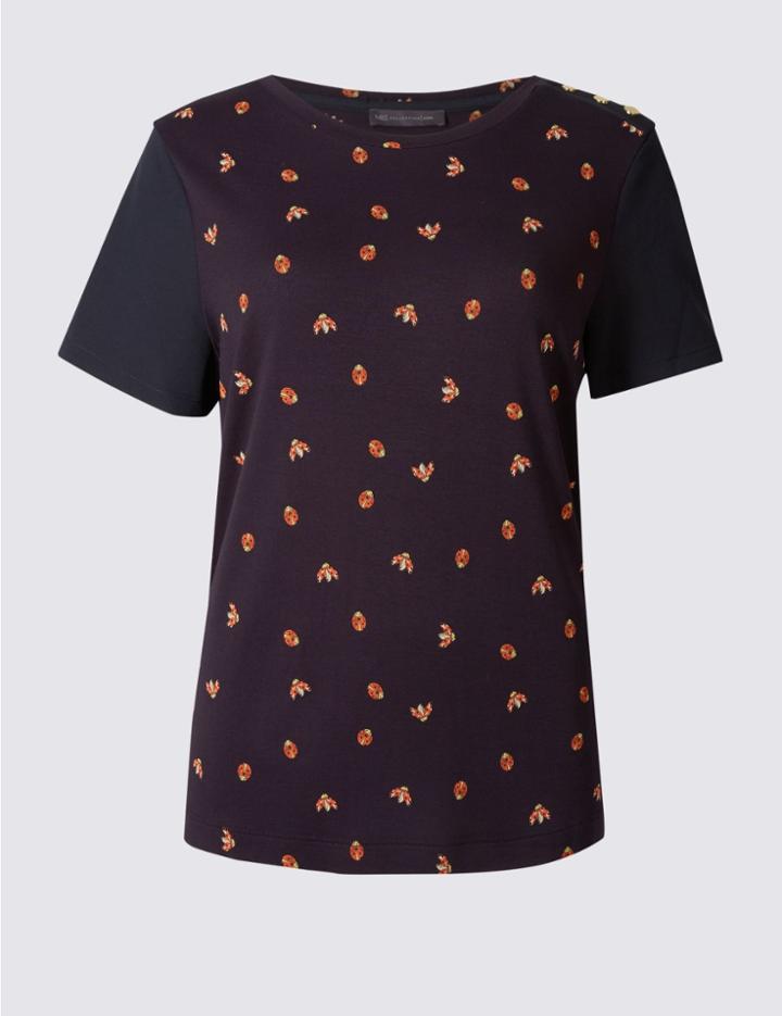 Marks & Spencer Petite Lady Bird Print Short Sleeve T-shirt Navy Mix