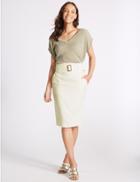 Marks & Spencer Linen Blend Pencil Skirt Oyster