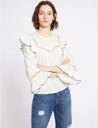Marks & Spencer Lace Insert Round Neck 3/4 Sleeve Blouse Soft White