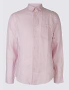 Marks & Spencer Pure Linen Slim Fit Shirt With Pocket Pink