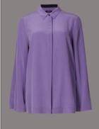 Marks & Spencer Pure Silk Grosgrain Long Sleeve Shirt Medium Grape