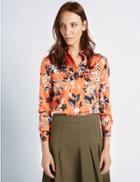 Marks & Spencer Floral Print Long Sleeve Shirt Orange Mix