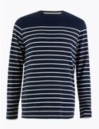 Marks & Spencer Cotton Rich Striped T-shirt Navy Mix