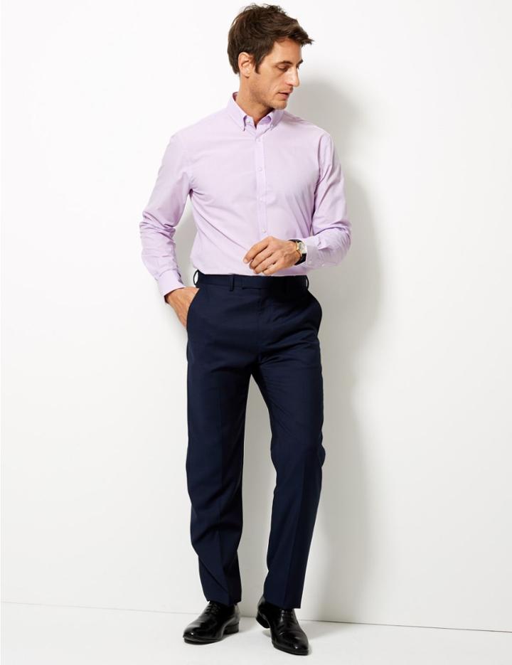 Marks & Spencer Cotton Blend Tailored Fit Shirt Lilac