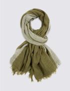 Marks & Spencer Striped Semi Plain Scarf Khaki