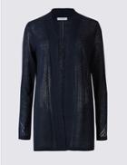 Marks & Spencer Linen Rich Pointelle Textured Cardigan Navy