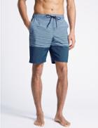 Marks & Spencer Cotton Rich Striped Quick Dry Swim Shorts Blue