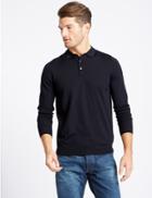 Marks & Spencer Pure Merino Wool Knitted Polo Navy