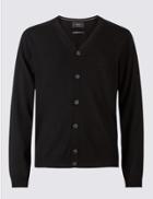 Marks & Spencer Merino Wool Blend Tailored Fit Cardigan Black C