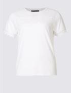 Marks & Spencer Plus Pure Cotton Short Sleeve Lace T-shirt Soft White