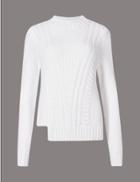 Marks & Spencer Cotton Blend Step Hem Cable Knit Jumper Soft White