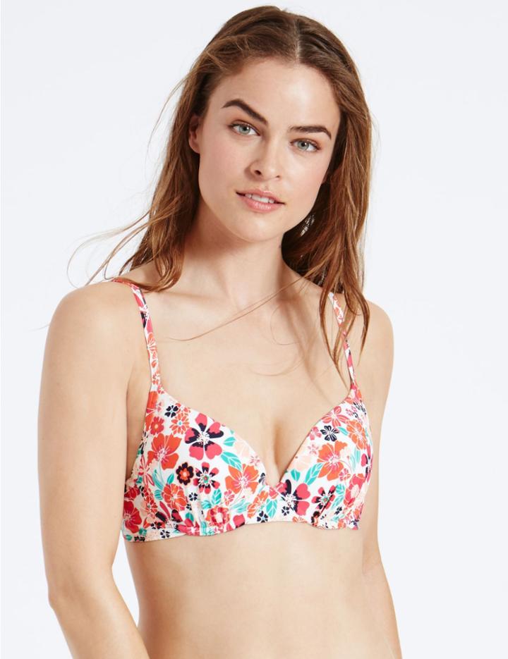 Marks & Spencer Floral Print Plunge Bikini Top B-e Pink Mix