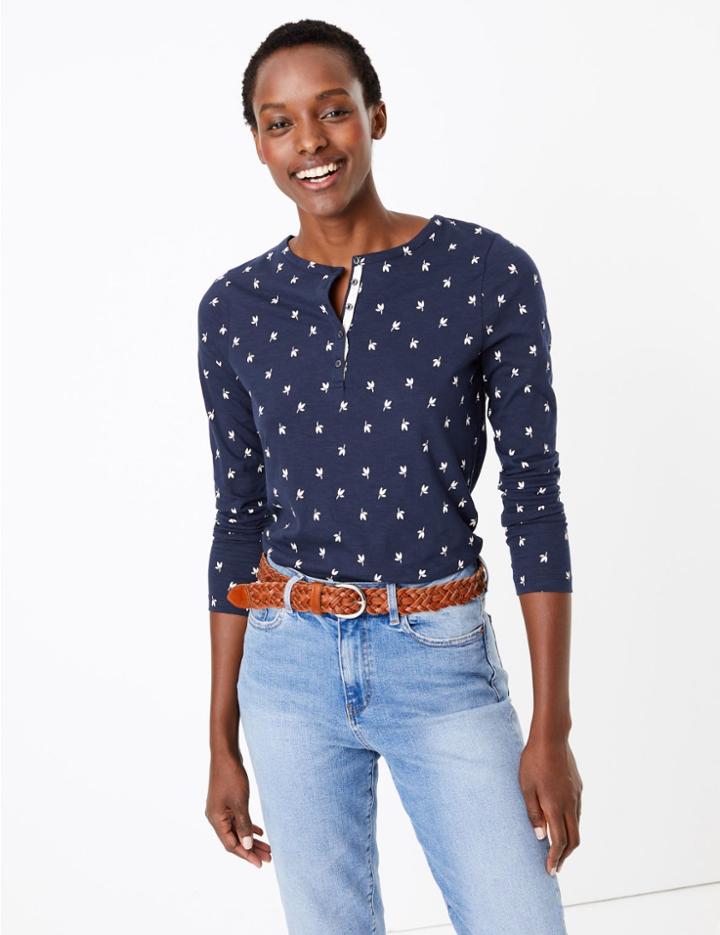 Marks & Spencer Pure Cotton Floral Long Sleeve Top