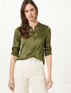 Marks & Spencer Pure Silk Long Sleeve Shirt Olive