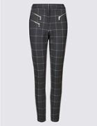 Marks & Spencer Ponte Checked Skinny Leg Trousers Black Mix