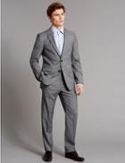 Marks & Spencer Grey Checked Tailored Fit Wool Jacket Light Grey