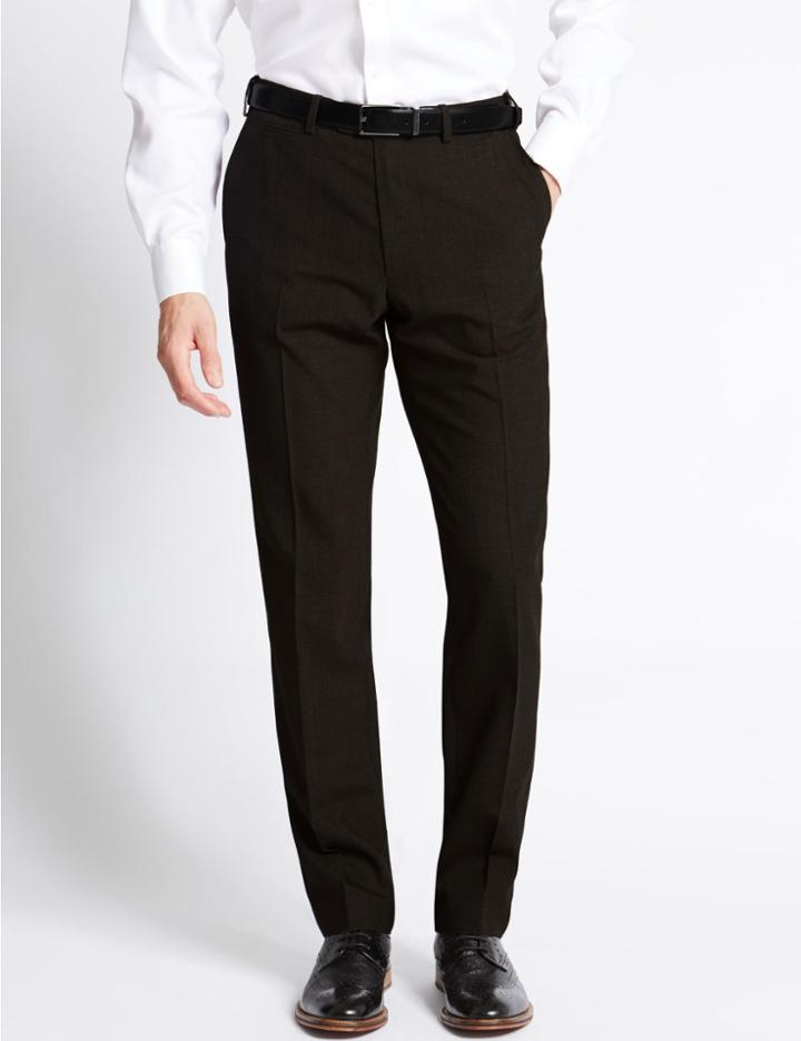 Marks & Spencer Tailored Fit Wool Blend Trousers With Stormwear&trade; Chocolate Mix