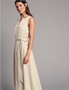 Marks & Spencer Pure Linen Side Button Midi Dress Oatmeal