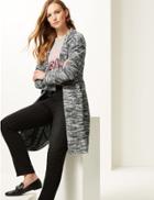 Marks & Spencer Textured Longline Open Front Coat Dark Grey Mix