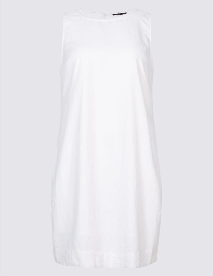 Marks & Spencer Curve Linen Blend Round Neck Tunic Dress Ivory