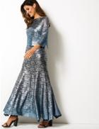 Marks & Spencer Foil Print 3/4 Sleeve Maxi Fit & Flare Dress Blue Mix
