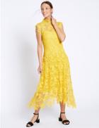 Marks & Spencer Floral Lace Cap Sleeve Shift Dress Yellow