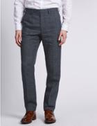 Marks & Spencer Linen Miracle&trade; Flat Front Trousers Grey Mix
