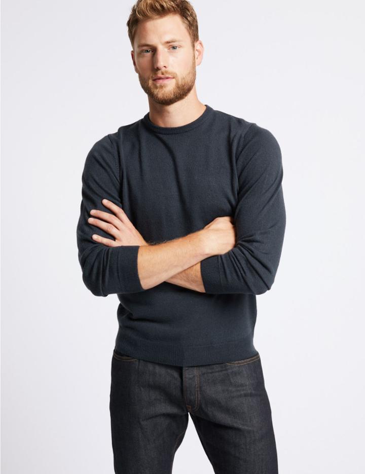 Marks & Spencer Cashmilon&trade; Crew Neck Jumper Navy