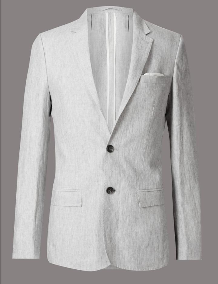 Marks & Spencer Pure Linen 2 Button Jacket Light Grey