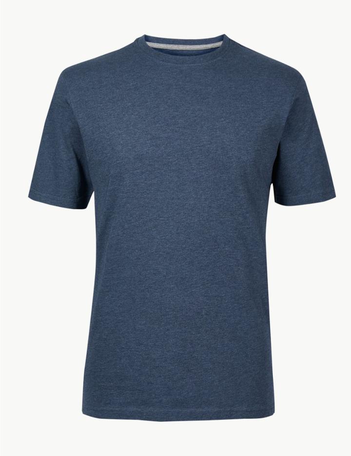 Marks & Spencer Regular Fit Pure Cotton Crew Neck T-shirt Denim Mix